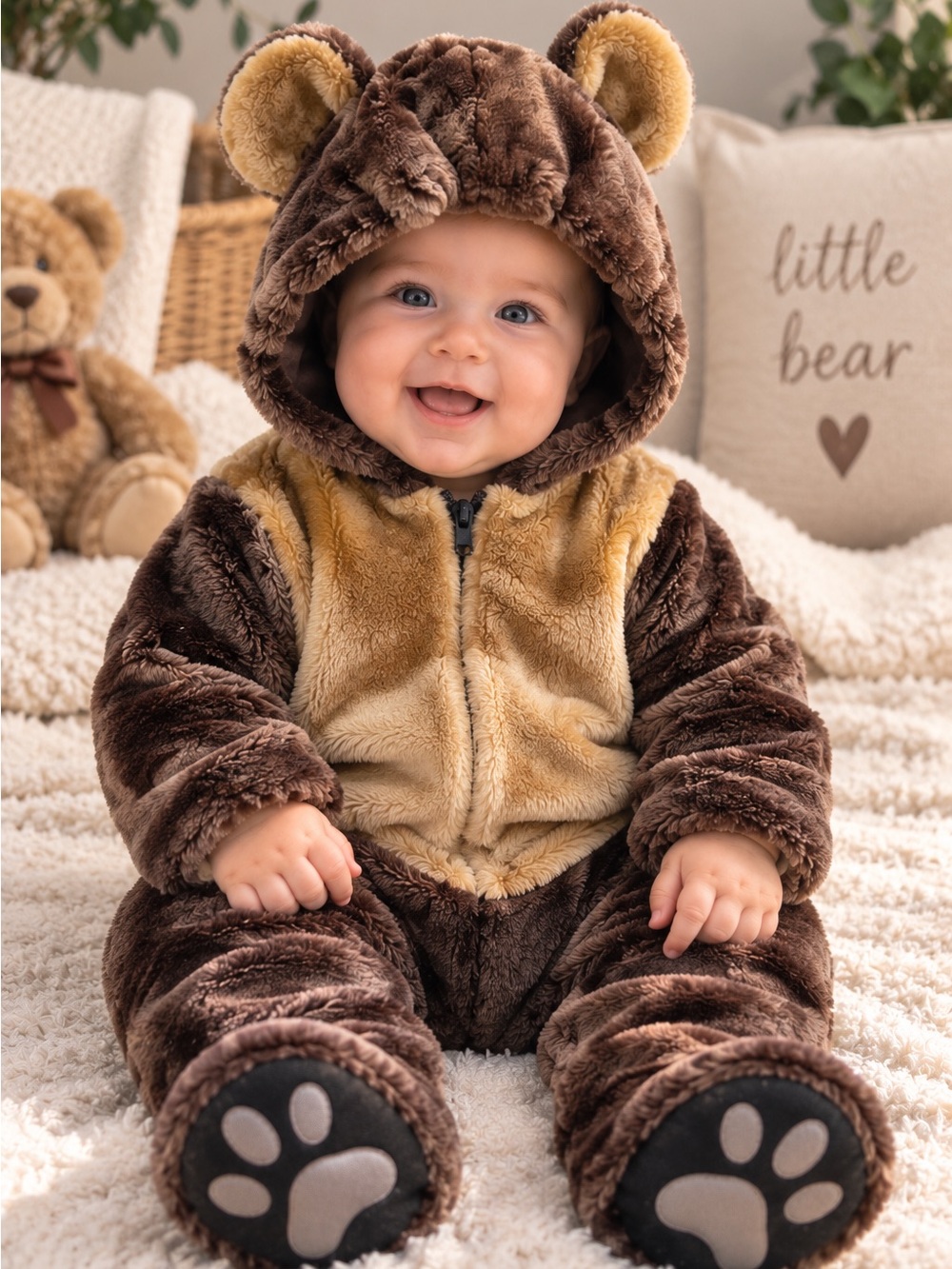 🐻 Baby Bear Plush Costume 3-9 Months Hooded One-Piece Halloween